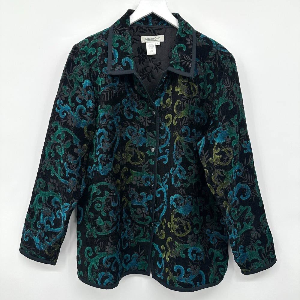 Coldwater‎ Creek Jacket Coat Size XL Reversible Brocade Embossed Forestcore Boho - Picture 15 of 15